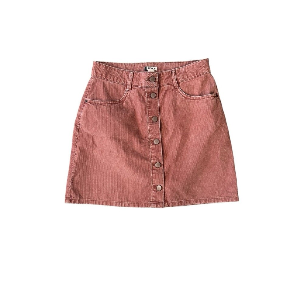 ROXY Women's Sz Med Unforgettable Fall Pink‎ Corduroy Button Front Skirt
